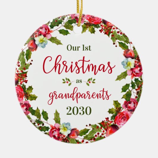 1e kerst als grootouders foto keramisch ornament (Voorkant)