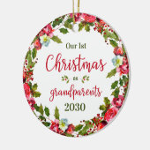 1e kerst als grootouders foto keramisch ornament (Links)