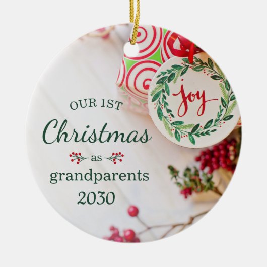 1e kerst als grootouders foto keramisch ornament (Voorkant)
