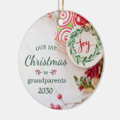 1e kerst als grootouders foto keramisch ornament (Links)