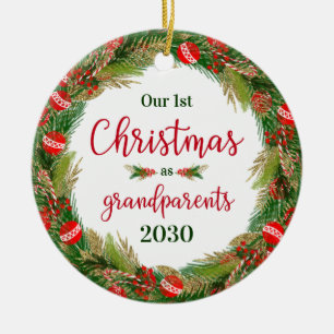 1e kerst als grootouders foto keramisch ornament