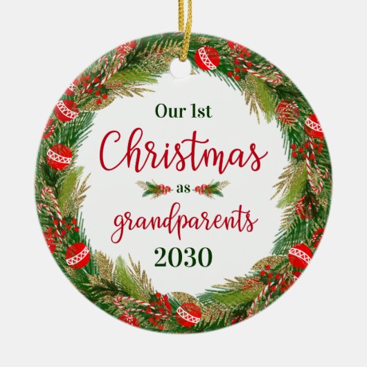 1e kerst als grootouders foto keramisch ornament (Voorkant)