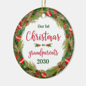 1e kerst als grootouders foto keramisch ornament (Links)