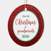 1e kerst als grootouders glitter foto keramisch ornament (Links)