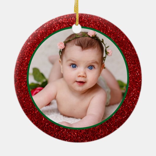 1e kerst als grootouders glitter foto keramisch ornament (Achterkant)