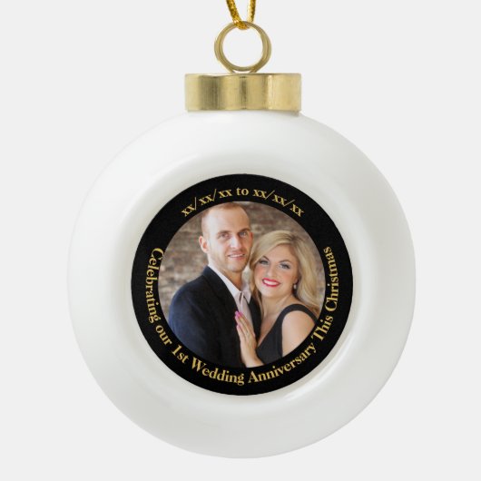 1e kerst als meneer mevrouw huwelijksjubileum FOTO Keramische Bal Ornament (Voorkant)