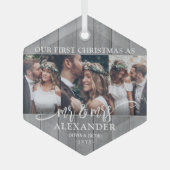 1e kerst als Mr & Mrs · 3 Foto Grijs Faux Wood Glas Ornament (Voorkant)