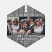 1e kerst als Mr & Mrs · 3 Foto Grijs Faux Wood Glas Ornament (Achterkant)