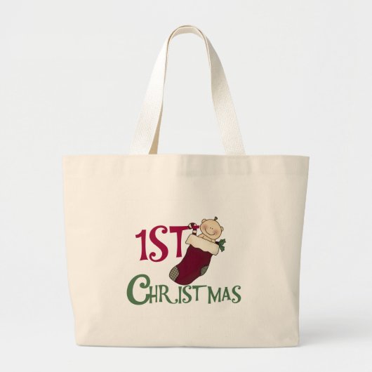 1e kerst-Baby in Stocking Grote Tote Bag (Voorkant)