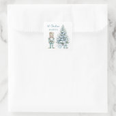 1e Kerst Blauwe Notenkraker Snowy Tree Vierkante Sticker (Tas)