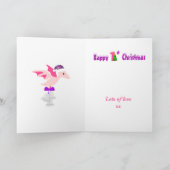 1e kerst dinosaurus Paarse gepersonaliseerd Kaart (Binnen)