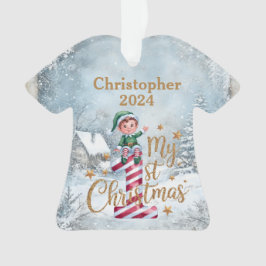 1e Kerst Gepersonaliseerd Acryl T-shirt Ornament
