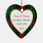 1e Kerst Getrouwd Gifts-Red Green Plaid Keramisch Ornament (Rechts)