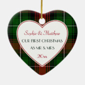 1e Kerst Getrouwd Gifts-Red Green Plaid Keramisch Ornament (Achterkant)