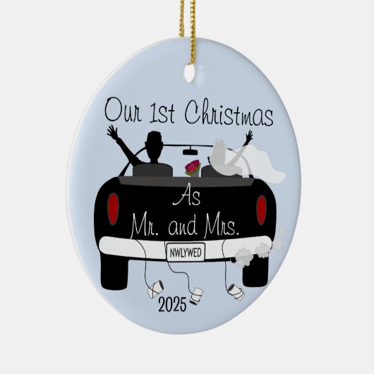 1e kerst getrouwd stel keramisch ornament (Rechts)