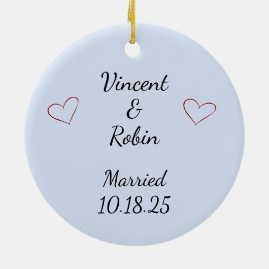 1e kerst getrouwd stel keramisch ornament (Achterkant)