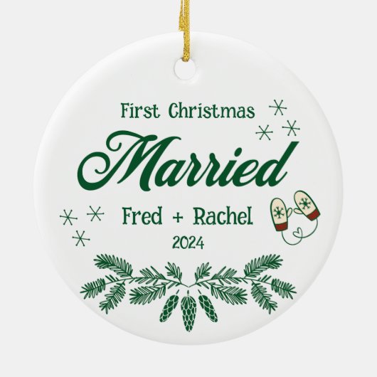 1e kerst Getrouwde Custom Passen getrouwd Keepsake Keramisch Ornament (Achterkant)