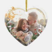 1e Kerst Getrouwde Passen getrouwd Custom Foto Keramisch Ornament (Voorkant)