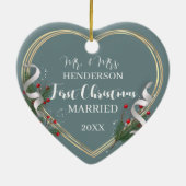 1e Kerst Getrouwde Passen getrouwd Custom Foto Keramisch Ornament (Achterkant)