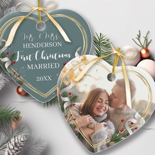 1e Kerst Getrouwde Passen getrouwd Custom Foto Keramisch Ornament