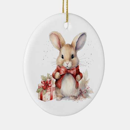 1e kerst grillige Schattigee konijn Gepersonalisee Keramisch Ornament (Rechts)