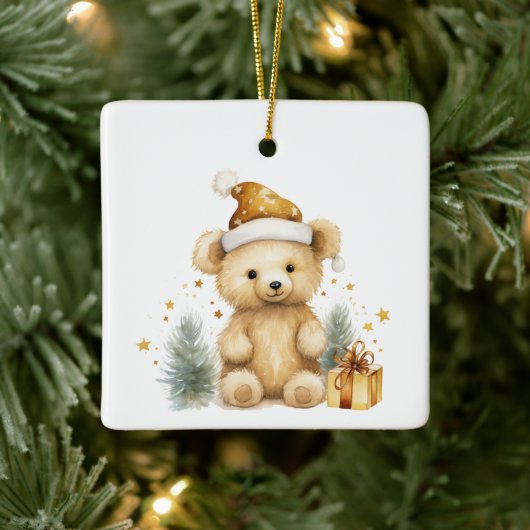 1e kerst grillige Schattigee teddybeer Gepersonali Keramisch Ornament (Boom)
