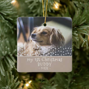 1e kerst hond huisdier foto sterren aandenken keramisch ornament