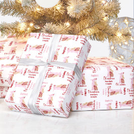 1e kerst konijn naam baby meisje roze nummer een cadeaupapier