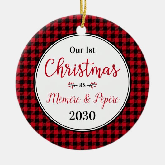 1e kerst Memere Pepere foto Keramisch Ornament (Voorkant)