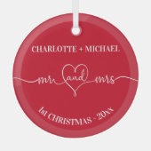 1e kerst nieuw onkruid namen hart rood wit glas ornament (Voorkant)