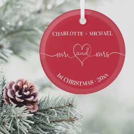 1e kerst nieuw onkruid namen hart rood wit glas ornament