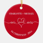 1e kerst nieuw onkruid namen hart rood wit keramisch ornament (Voorkant)