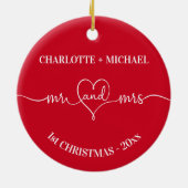 1e kerst nieuw onkruid namen hart rood wit keramisch ornament (Achterkant)