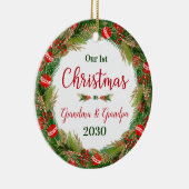 1e kerst Oma Opa foto Keramisch Ornament (Rechts)