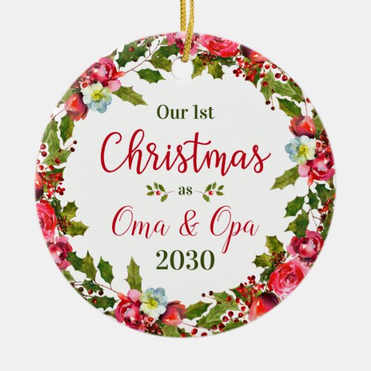 1e kerst Oma Opa foto Keramisch Ornament (Voorkant)