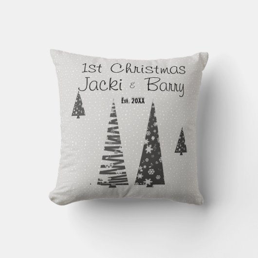 1e kerst pasgetrouwden Festieve kerstbomen Kussen (Voorkant)