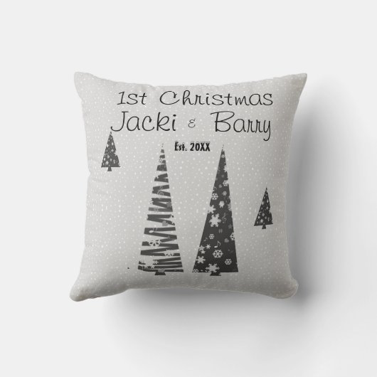 1e kerst pasgetrouwden Festive kerstbomen Kussen (Achterkant)