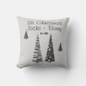 1e kerst pasgetrouwden Festive kerstbomen Kussen (Voorkant)