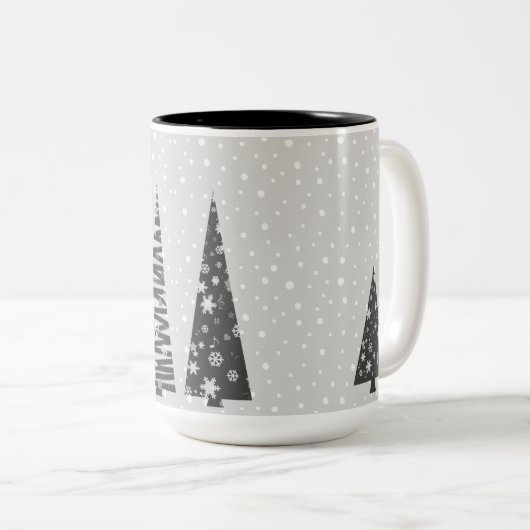 1e Kerst Passen getrouwd Feestelijke Kerstbomen Tweekleurige Koffiemok (Voorkant rechts)