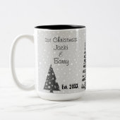 1e Kerst Passen getrouwd Feestelijke Kerstbomen Tweekleurige Koffiemok (Links)