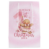 1e Kerst Roze Gingerbread Meisje met Boom Medium Cadeauzakje (Achterkant)