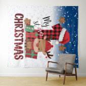 1e kerst Santa-hoed Witte Sneeuw Baby Rendier Wandkleed (In Situ (horizontaal))