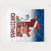 1e kerst Santa-hoed Witte Sneeuw Baby Rendier Wandkleed (Voorkant (horizontaal))