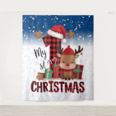 1e kerst Santa-hoed Witte Sneeuw Baby Rendier Wandkleed (Voorkant)