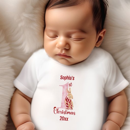 1e kerst Schattige konijntje roze rode naam meisje