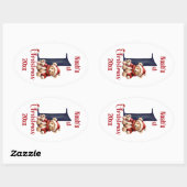 1e kerst Schattige Teddy Bear Baby Boy Ovale Sticker (Vel)