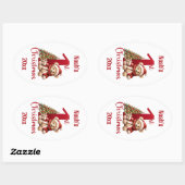 1e kerst Schattige Teddy Bear Kerstboom Ovale Sticker (Vel)