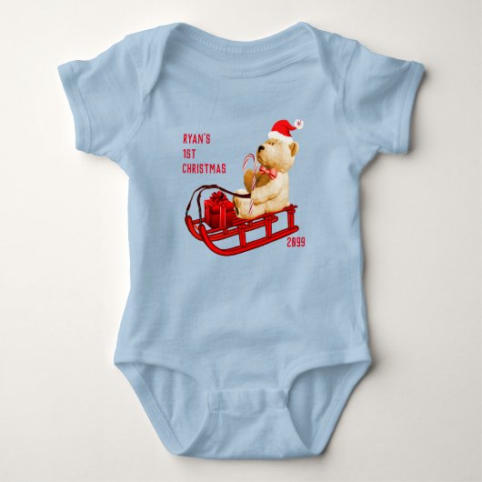 1e Kerst Teddy Bear Jersey Bodysuit (Voorkant)