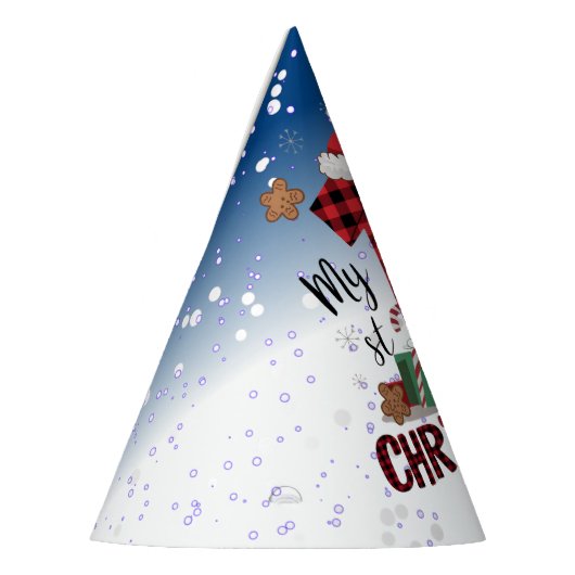 1e Kerst Witte Sneeuw Baby Rendier Blauwe Hemel Feesthoedjes (Links)