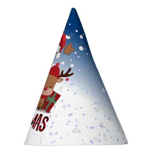 1e Kerst Witte Sneeuw Baby Rendier Blauwe Hemel Feesthoedjes (Rechts)